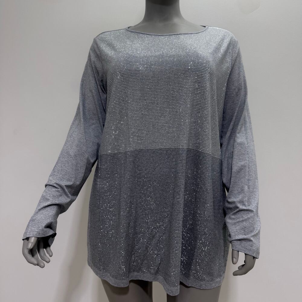 NWT Marina Rinaldi Stud Embellished Grey Colorblock Long Sleeve Top Grey US20-22